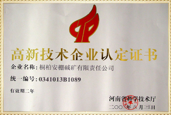 高新技術(shù)企業(yè)認定證書